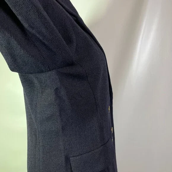 Vintage Austin Reed Size 4 Dark Navy Heavy Knit Double-Breasted Blazer Jacket - Picture 12 of 13